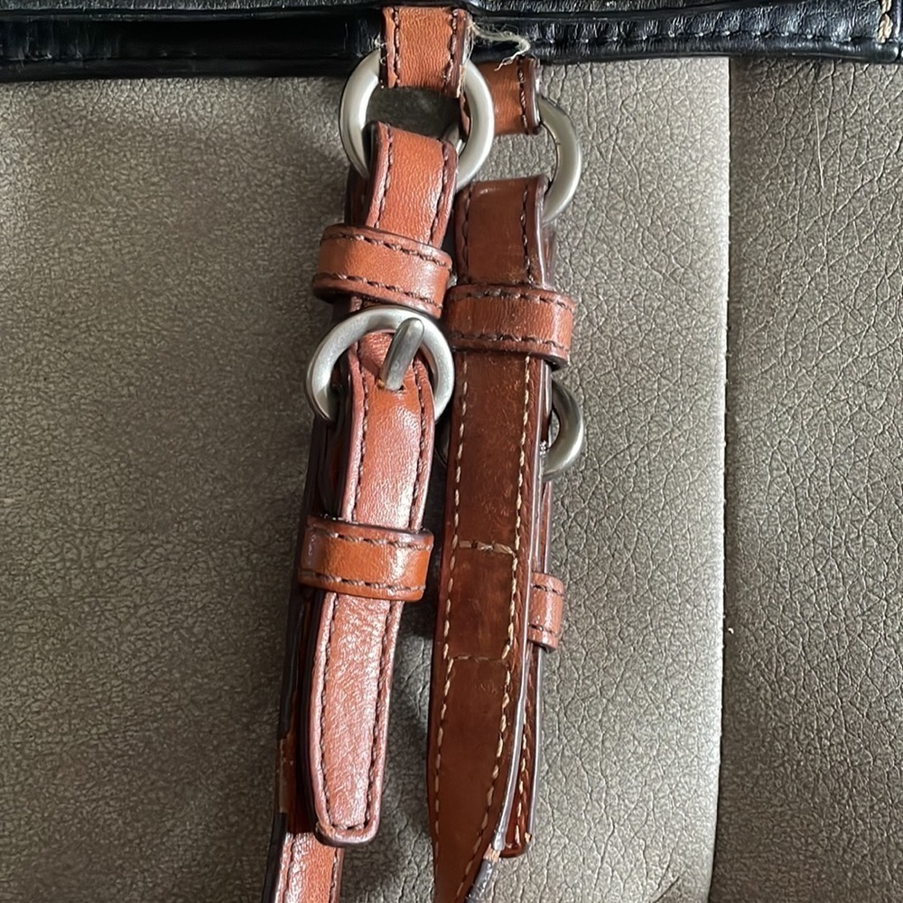 COACH black satchel purse with brown leather straps - Picture 9 of 12